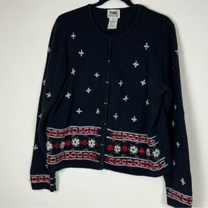 Vintage Northern Reflections Embroidered Floral Cardigan Sweater – Black –Sizexl